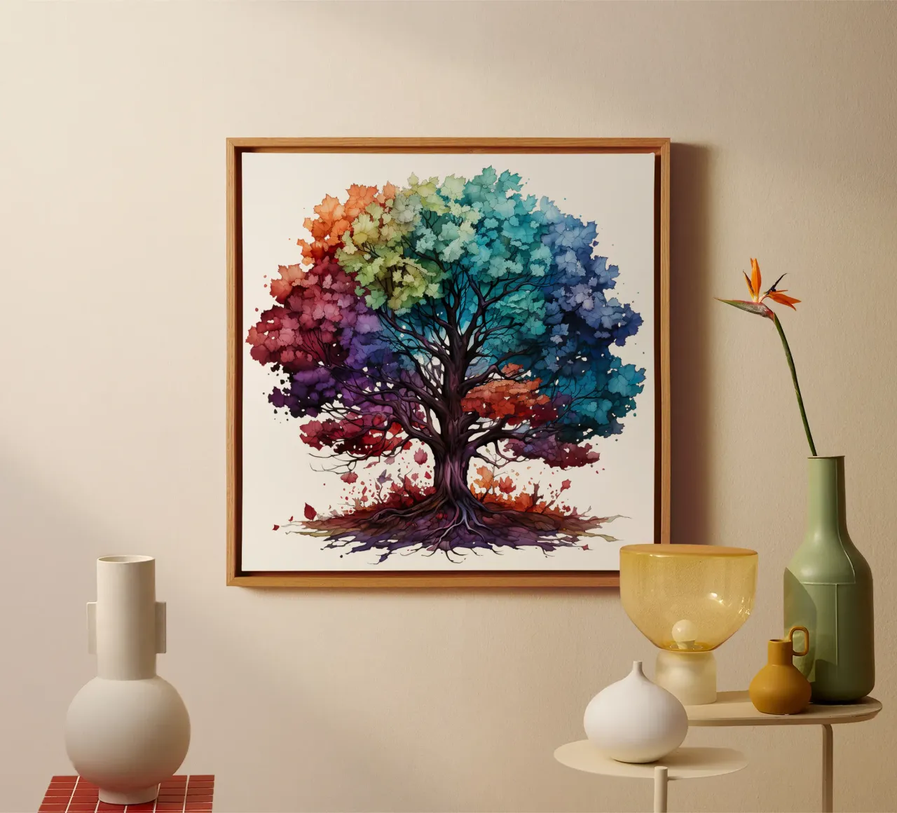 Albero della vita colorato tela con Cornice a cassetta da Spiritual Touch