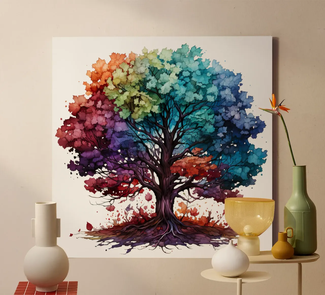 Albero della vita colorato tela con Cornice a cassetta da Spiritual Touch