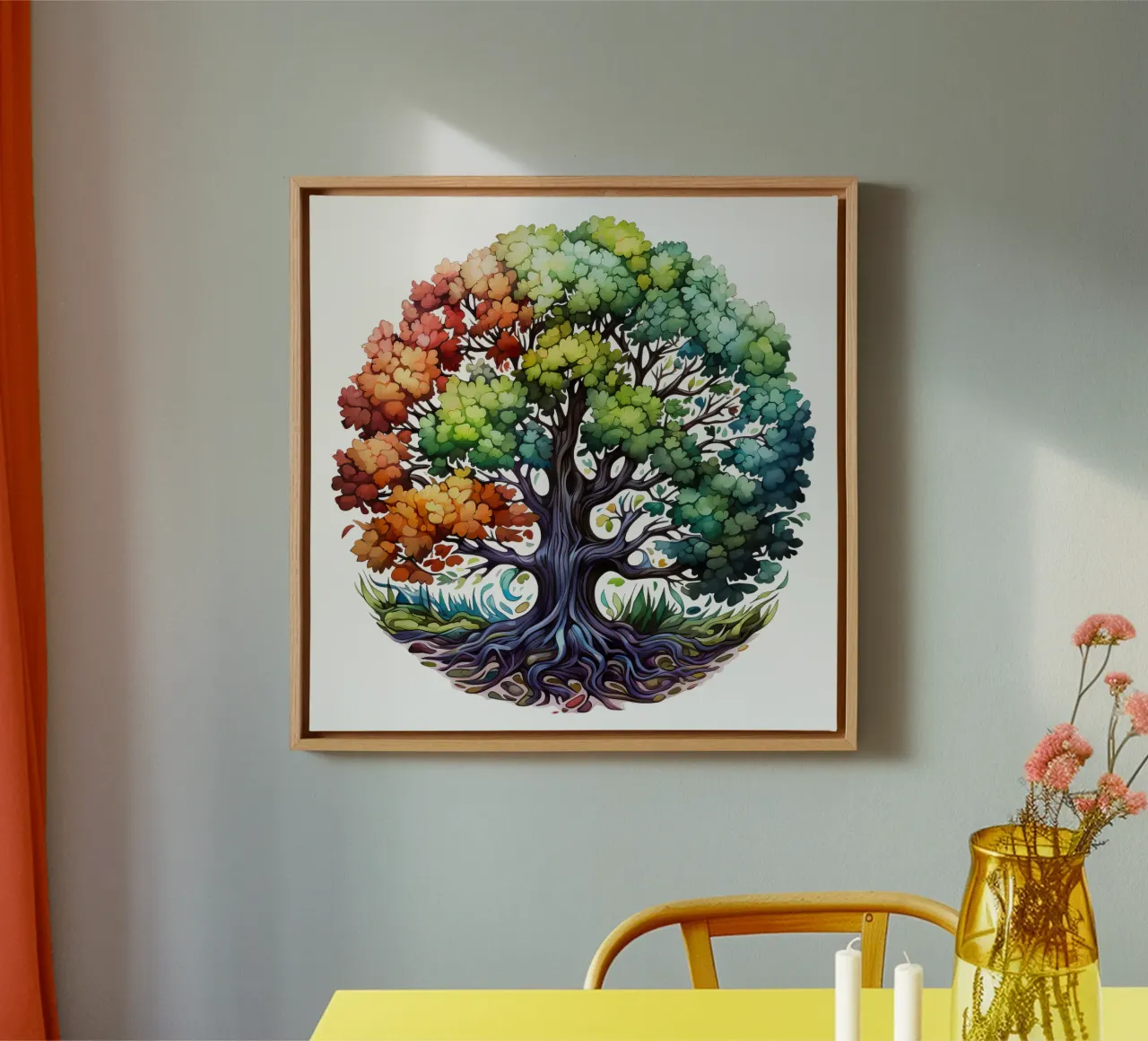 Albero della vita colorato tela con Cornice a cassetta da Spiritual Touch