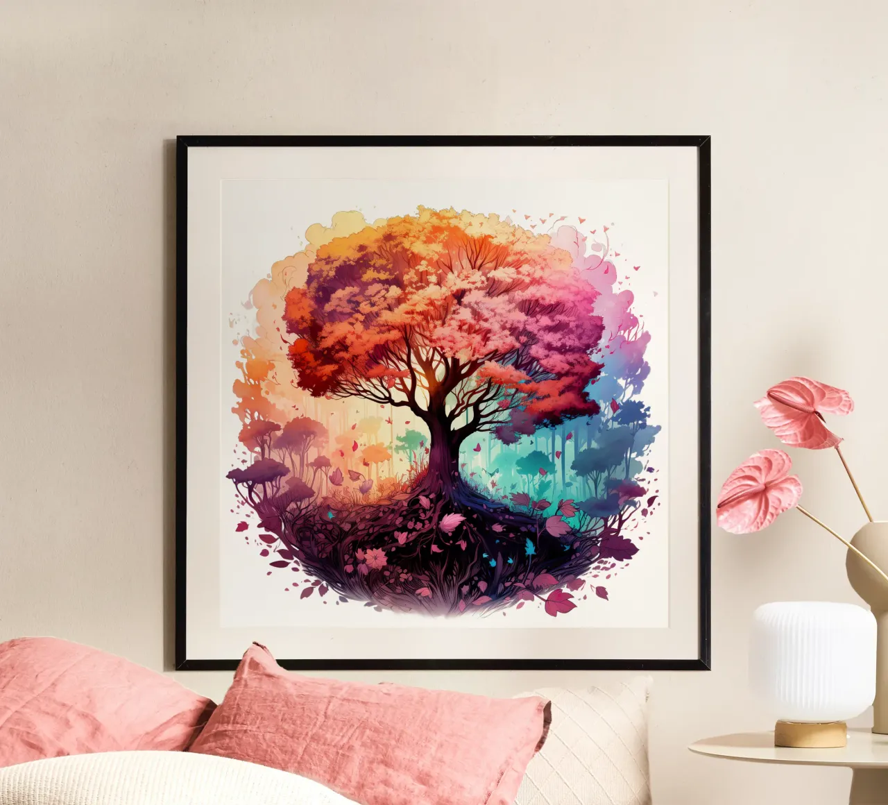 Albero della vita colorato poster con telaio in alluminio da Spiritual Touch