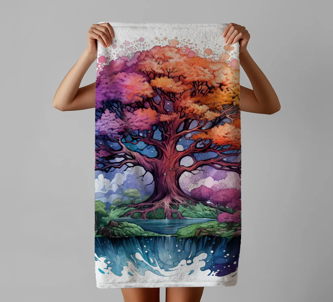 Albero della vita colorato asciugamano da bagno da Spiritual Touch