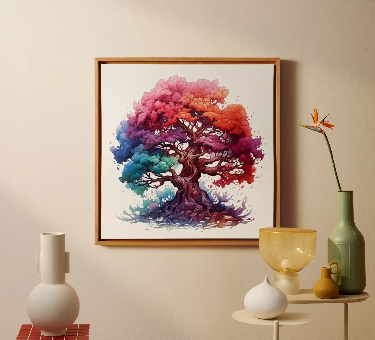 Albero della vita colorato tela con Cornice a cassetta da Spiritual Touch