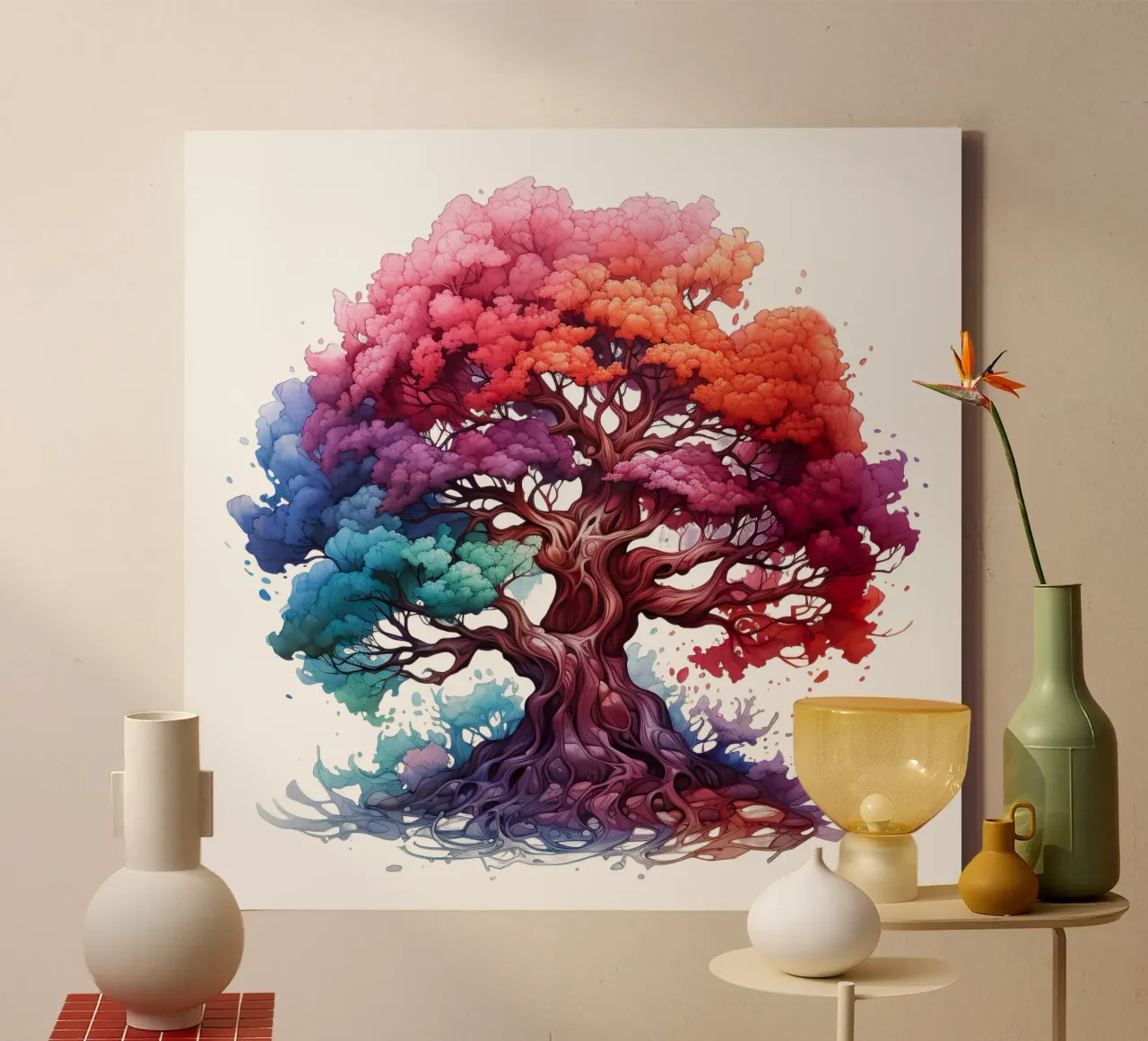 Albero della vita colorato tela con Cornice a cassetta da Spiritual Touch