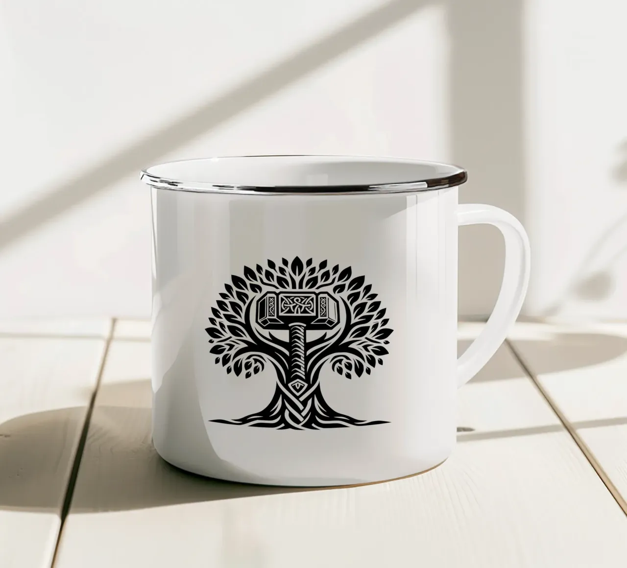 Mandala in bianco e nero tazza in smalto da Spiritual Touch