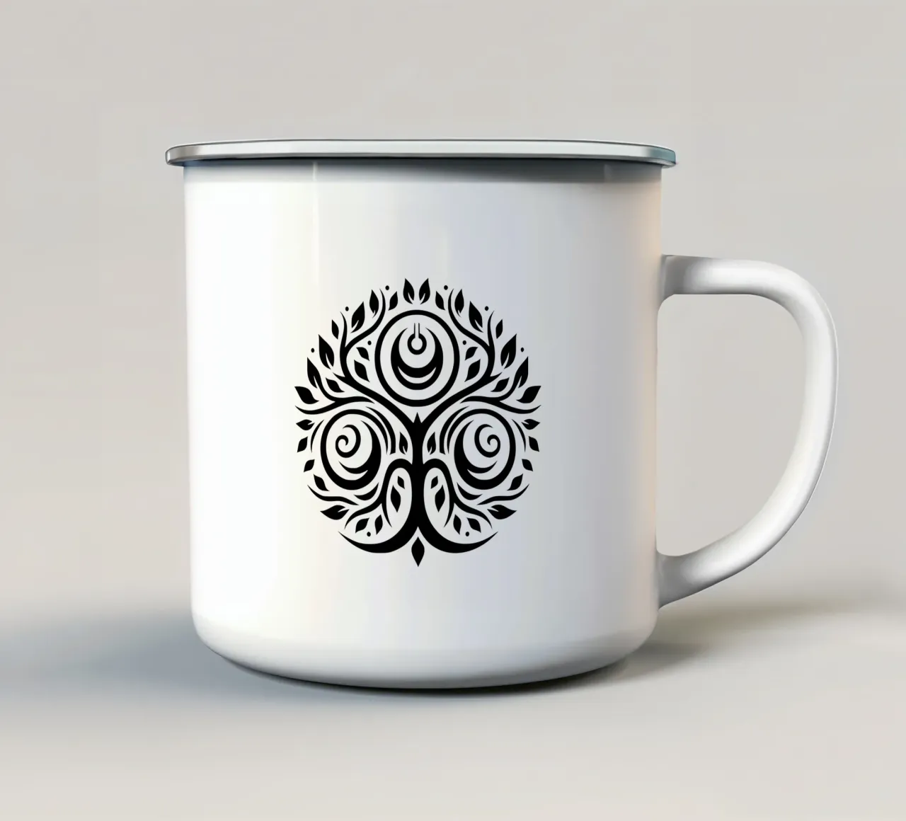 Mandala in bianco e nero tazza in smalto da Spiritual Touch