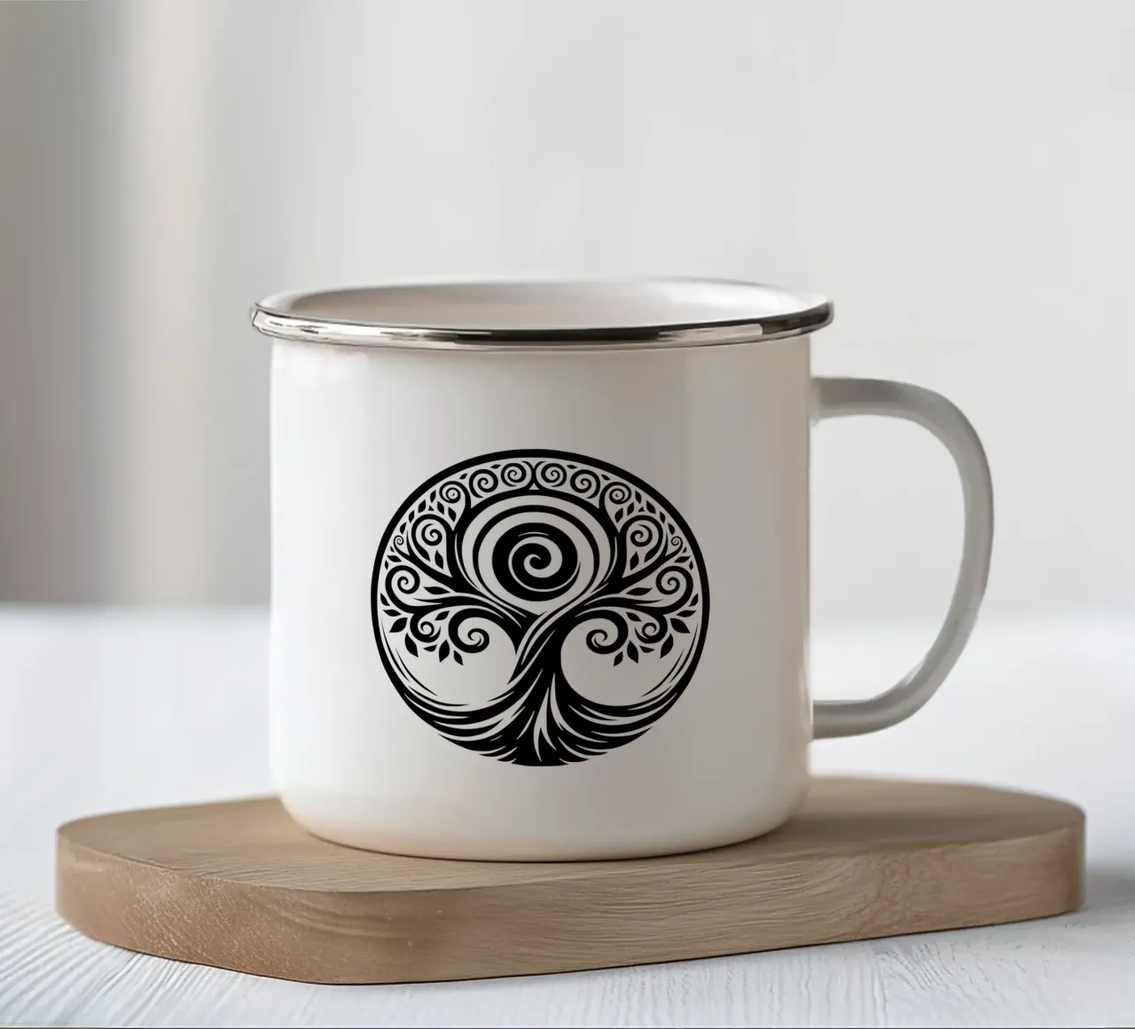 Mandala in bianco e nero tazza in smalto da Spiritual Touch