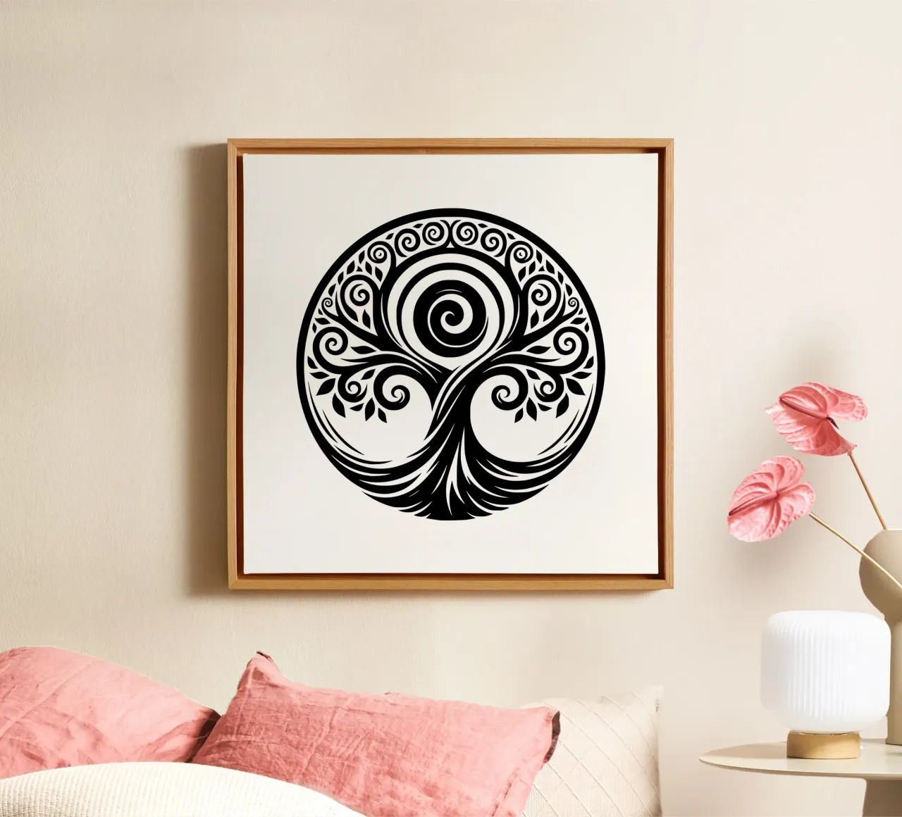 Mandala in bianco e nero tela con Cornice a cassetta da Spiritual Touch