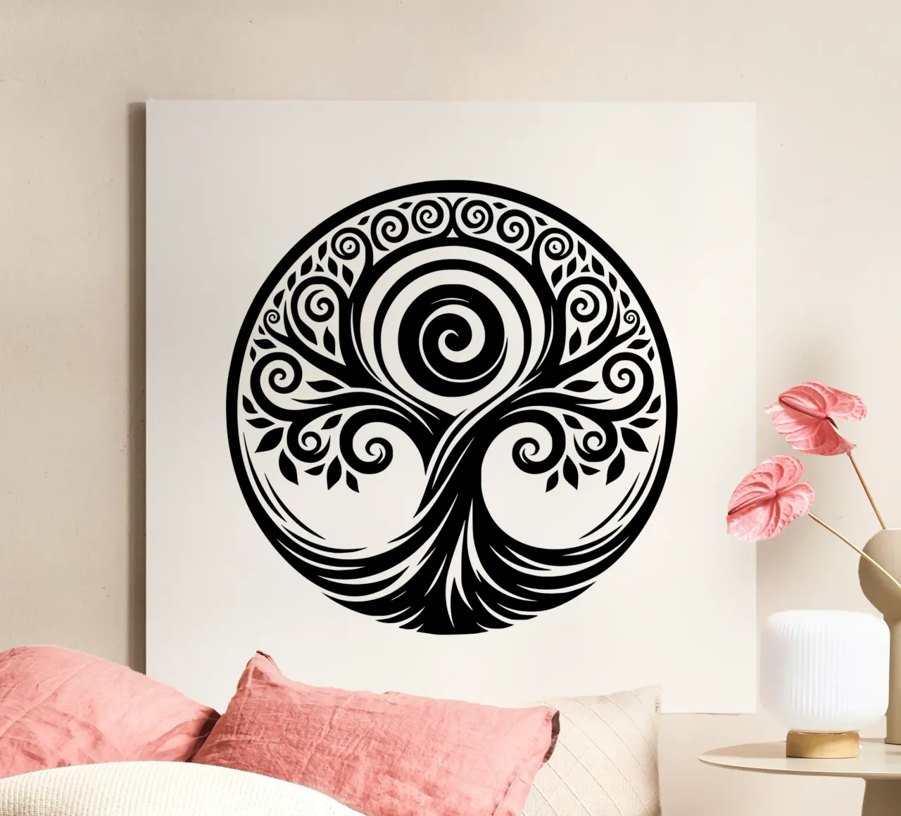 Mandala in bianco e nero tela con Cornice a cassetta da Spiritual Touch