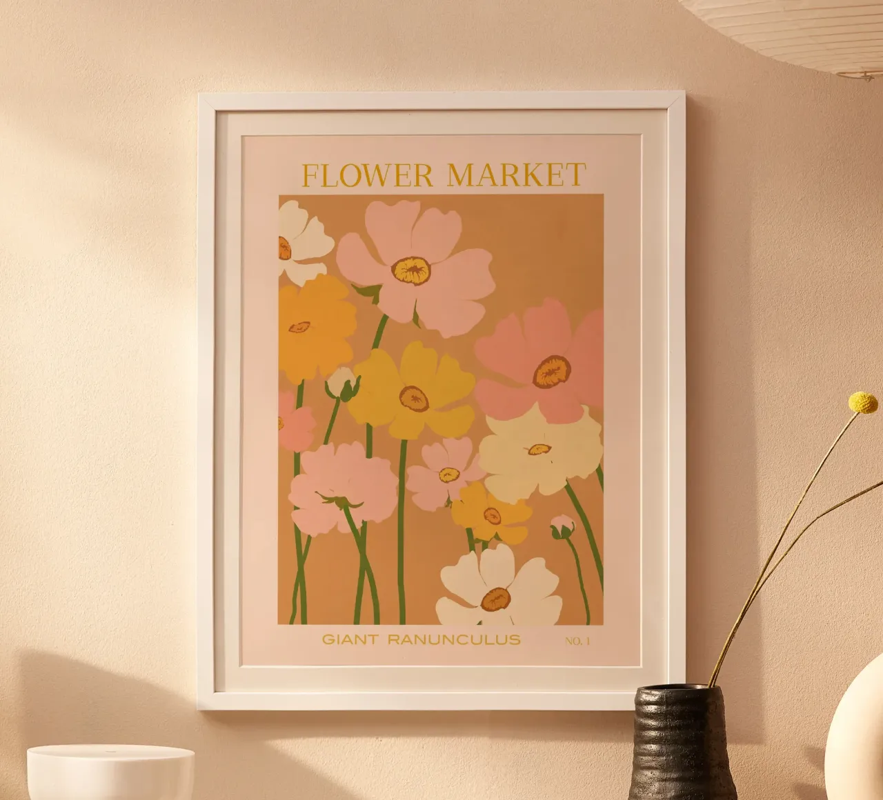Mercato dei fiori - Ranuncoli poster con telaio in legno da Gale Switzer