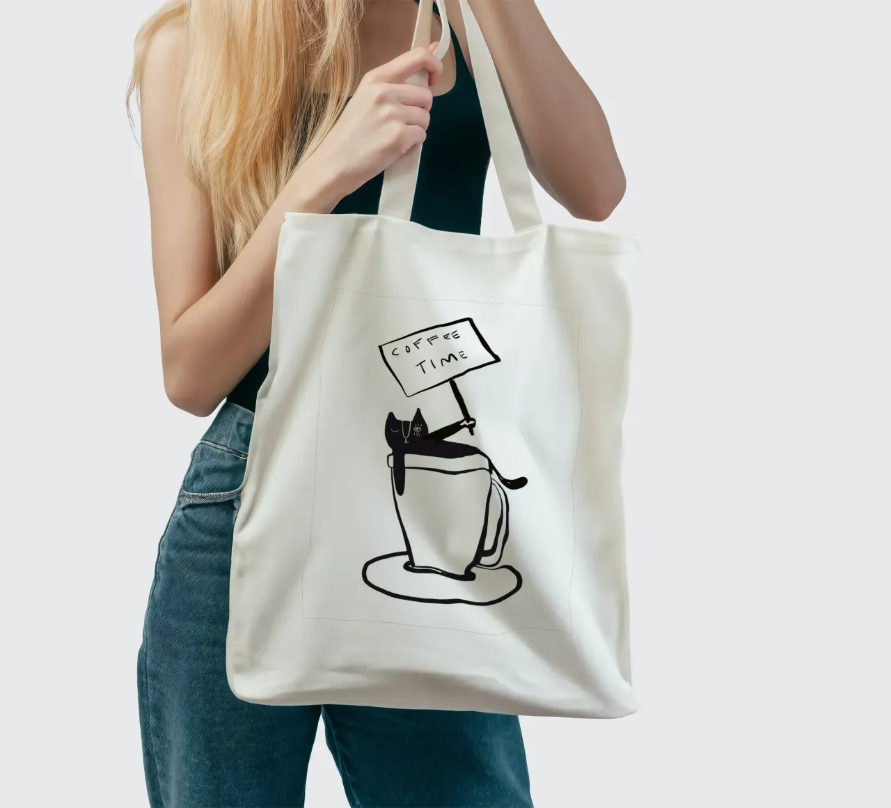 Coffee Time - The tiny COFFEECAT borsa in juta da Gabi_Schöffel_Illustration