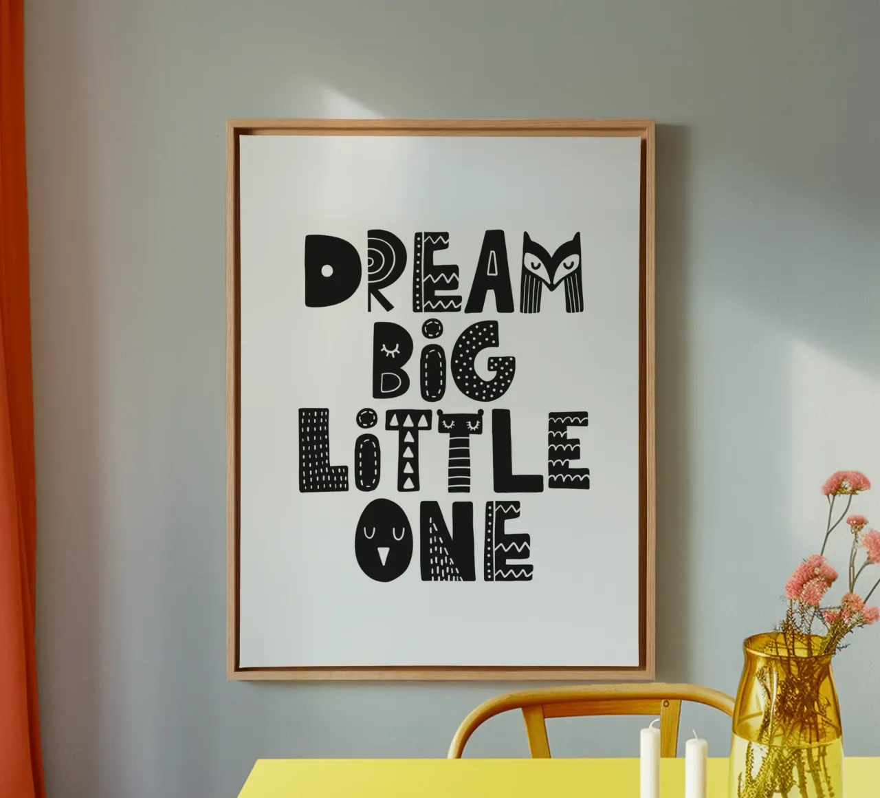 Sognare in grande piccolo Arredamento scandinavo per la camera da letto dei bambini tela con Cornice a cassetta da THE MOTIVATED TYPE