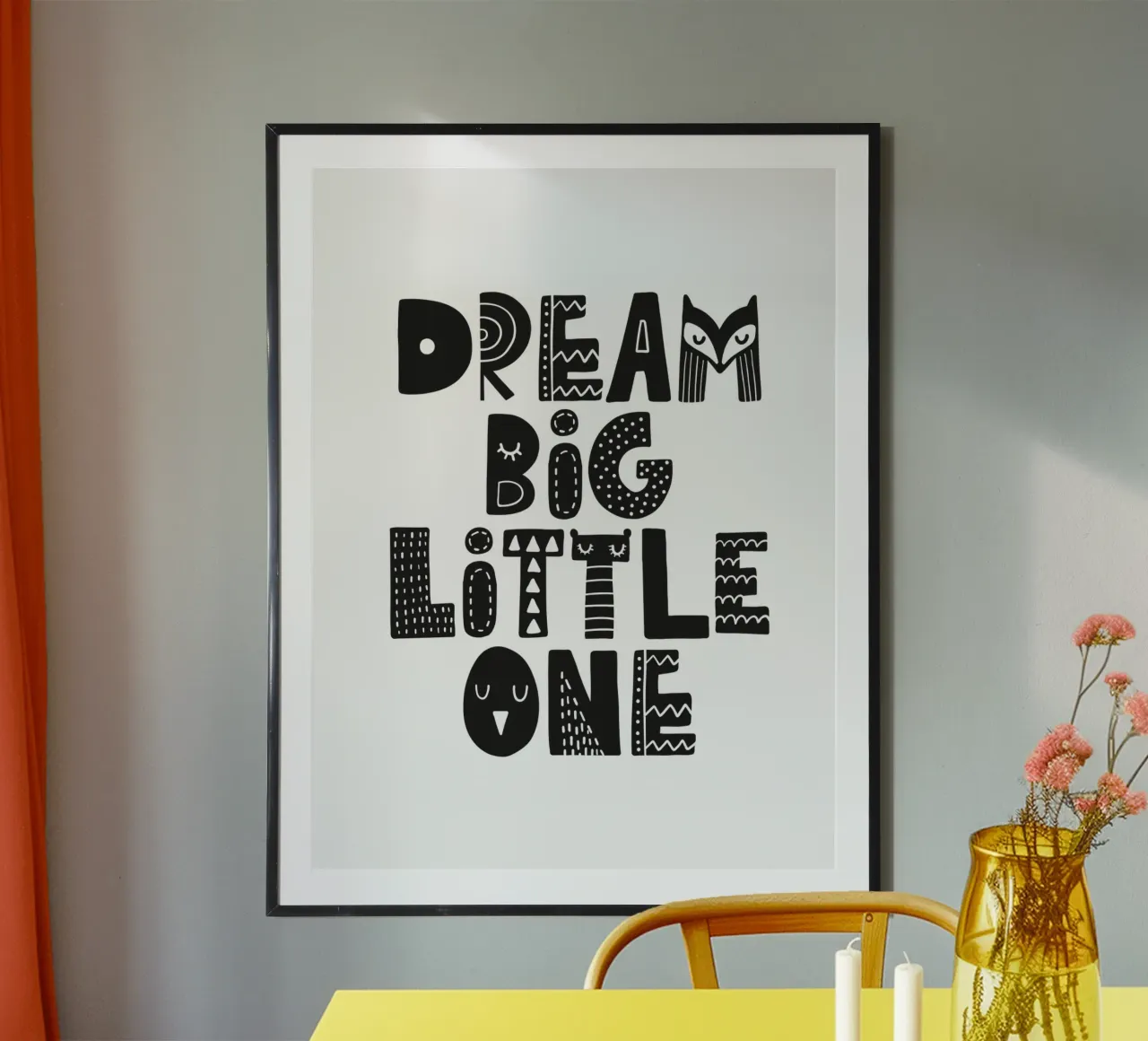 Sognare in grande piccolo Arredamento scandinavo per la camera da letto dei bambini poster da THE MOTIVATED TYPE