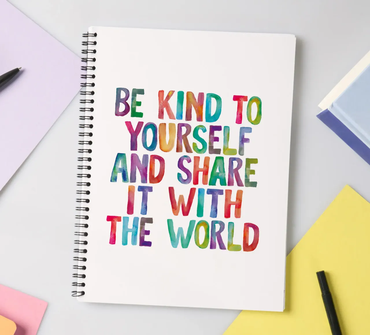 Be Kind to Yourself and Share it With the World Typografie spiral notebook by THE MOTIVATED TYPE