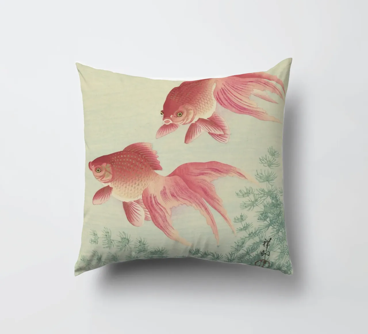 Pesce rosso - Xilografia giapponese Ohara Koson cuscino da William Store
