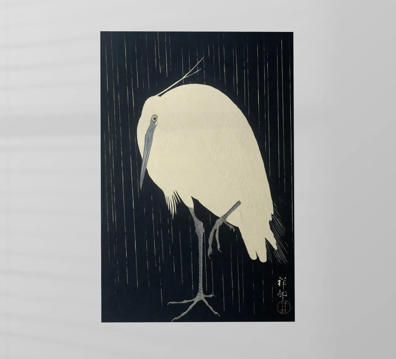 Egretta sotto la pioggia - Ohara Koson pellicola backlit da William Store