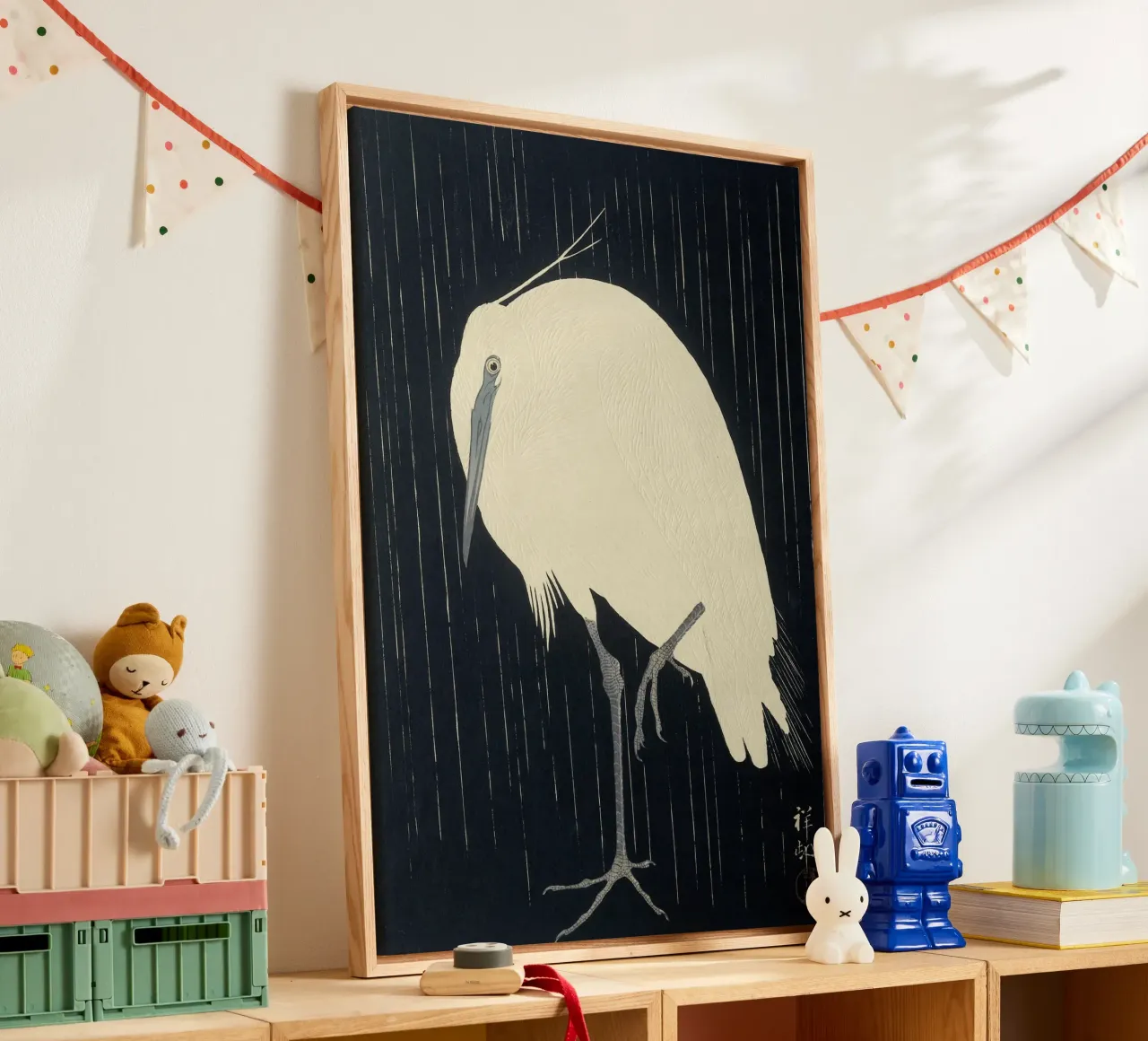 Reiger in de regen - Ohara Koson canvas met Baklijst van William Store