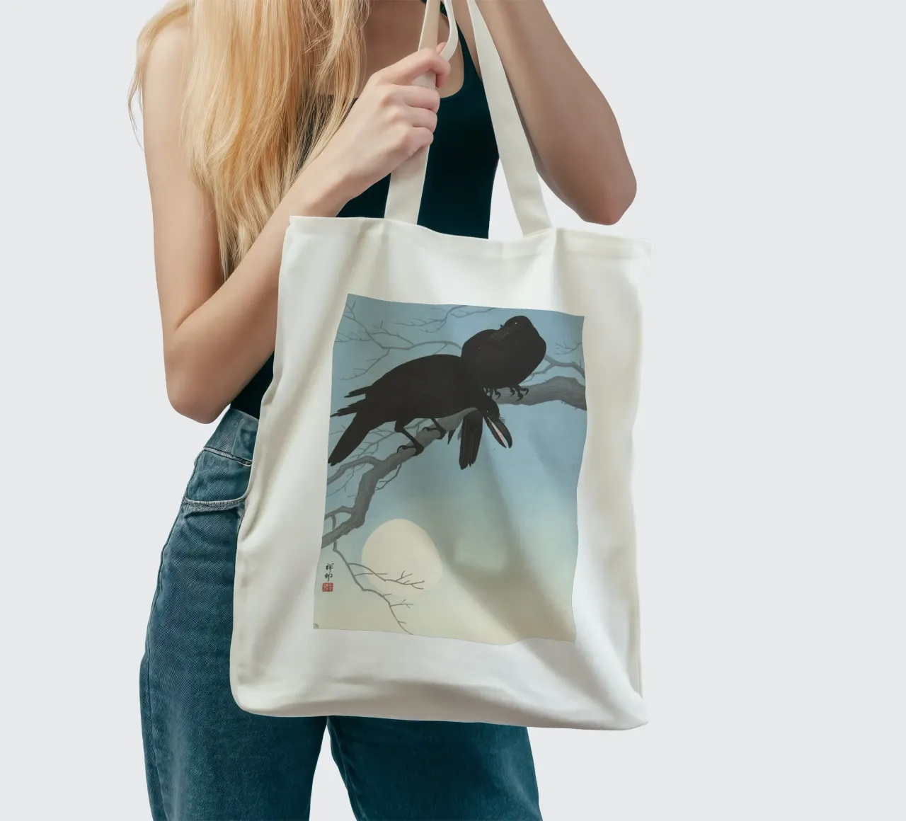 Due corvi su un ramo - Ohara Koson borsa in juta da William Store