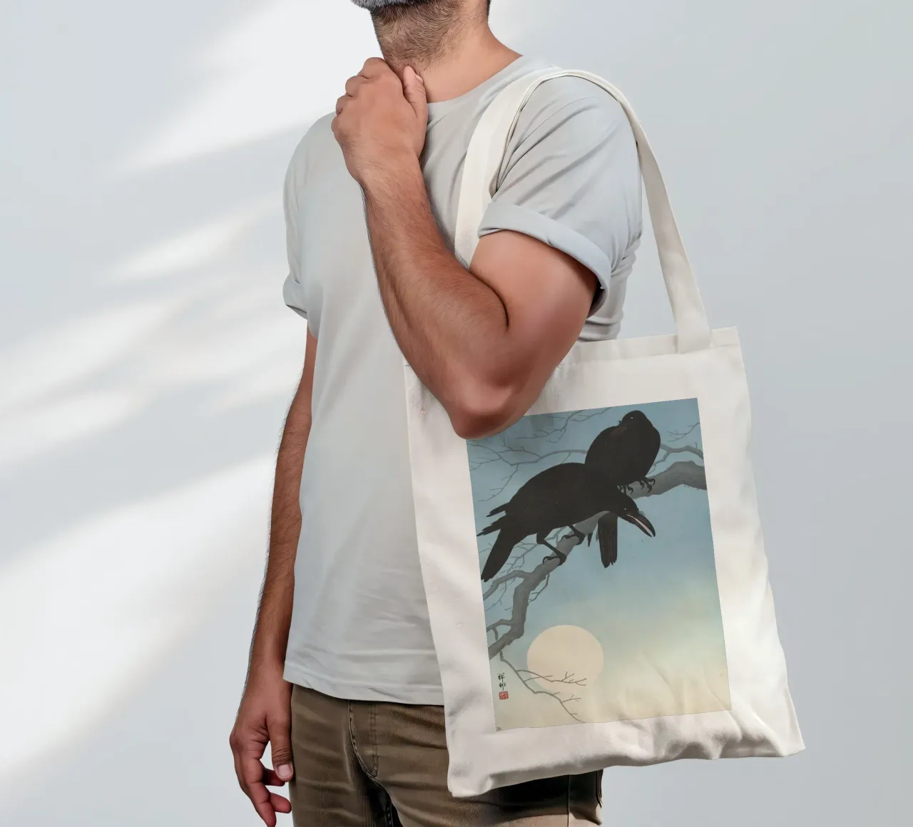 Due corvi su un ramo - Ohara Koson borsa in juta da William Store