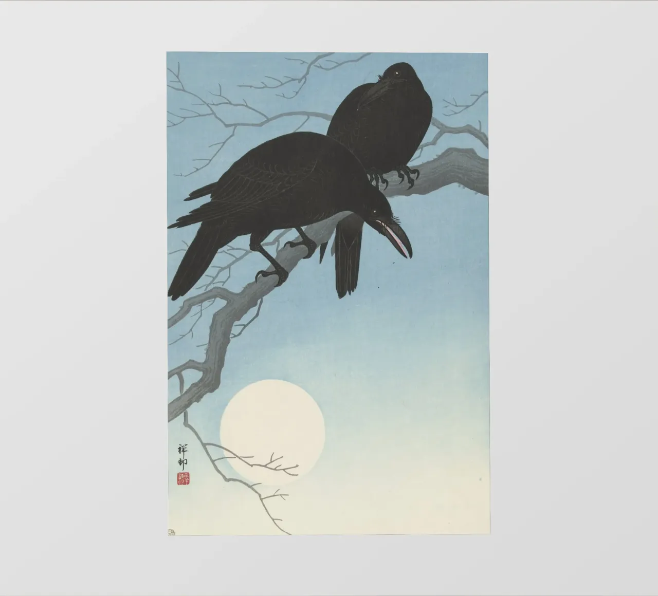 Due corvi su un ramo - Ohara Koson pellicola backlit da William Store