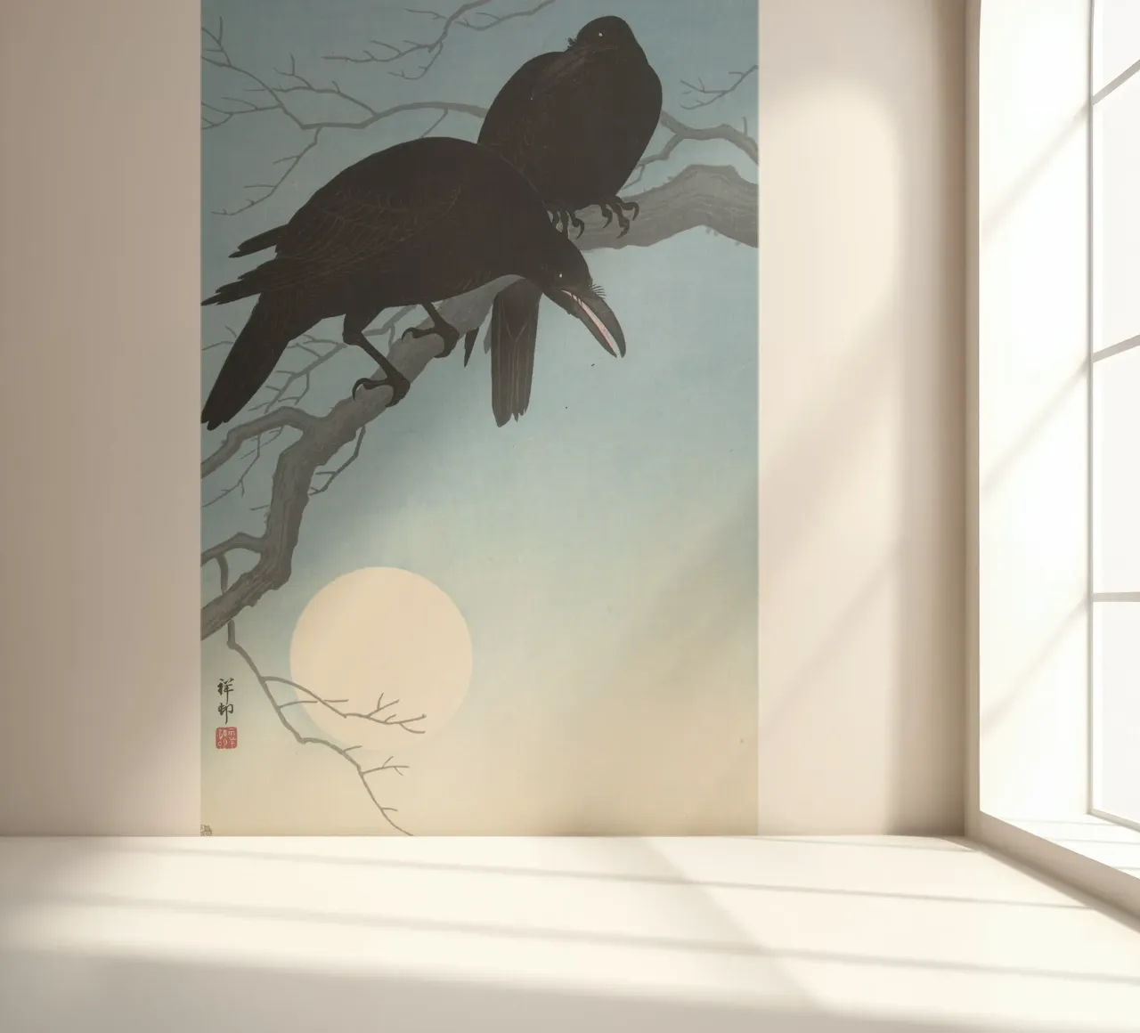 Two crows on a branch - Ohara Koson photo wallpaper by William Store