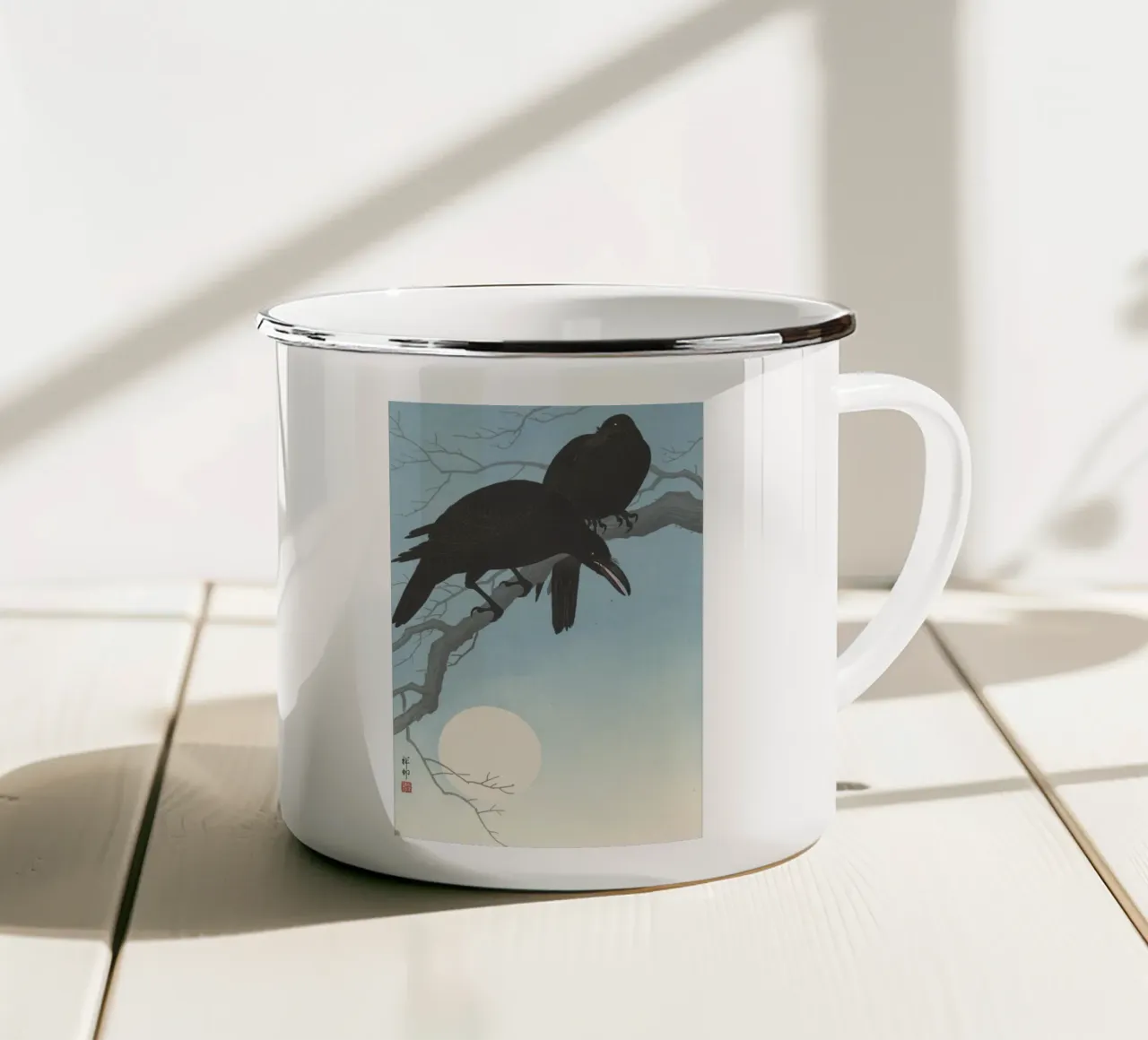 Due corvi su un ramo - Ohara Koson tazza in smalto da William Store