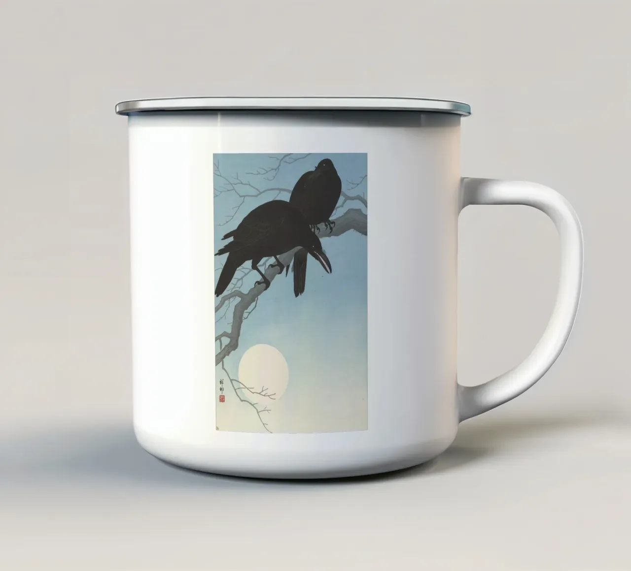 Due corvi su un ramo - Ohara Koson tazza in smalto da William Store