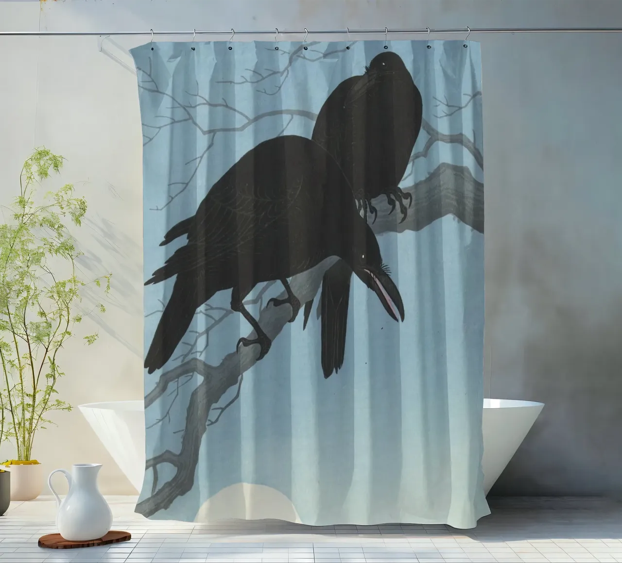 Due corvi su un ramo - Ohara Koson tenda da doccia da William Store