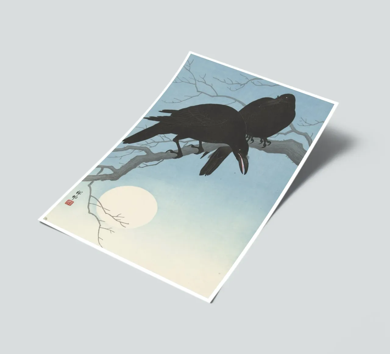 Deux corbeaux sur une branche - Ohara Koson planche autocollant de William Store