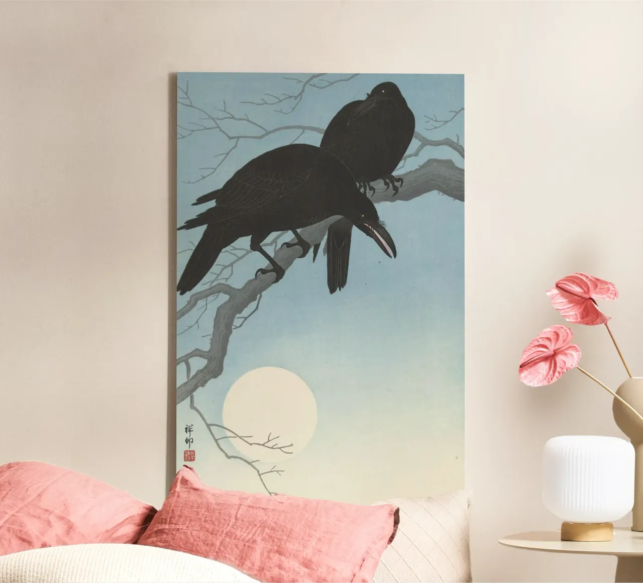 Due corvi su un ramo - Ohara Koson tela con Cornice a cassetta da William Store