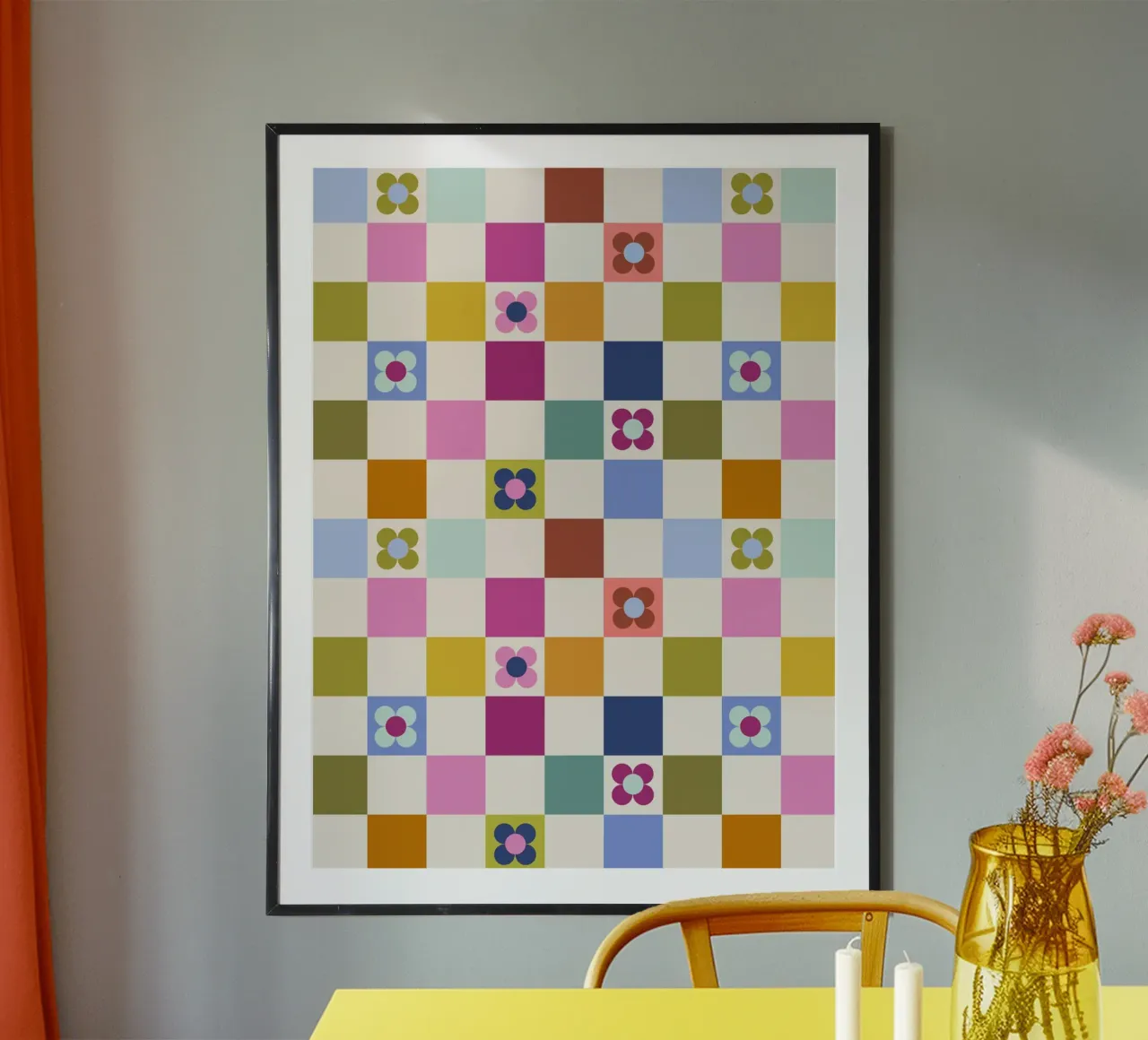 Checkmate Floral poster con telaio in legno da Gale Switzer