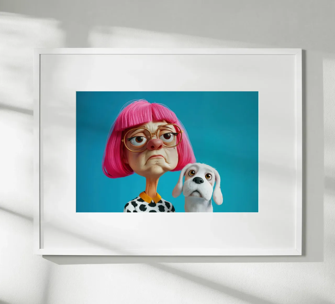 Donna e cane brontoloni poster con telaio in plastica da Lisa Artifexia