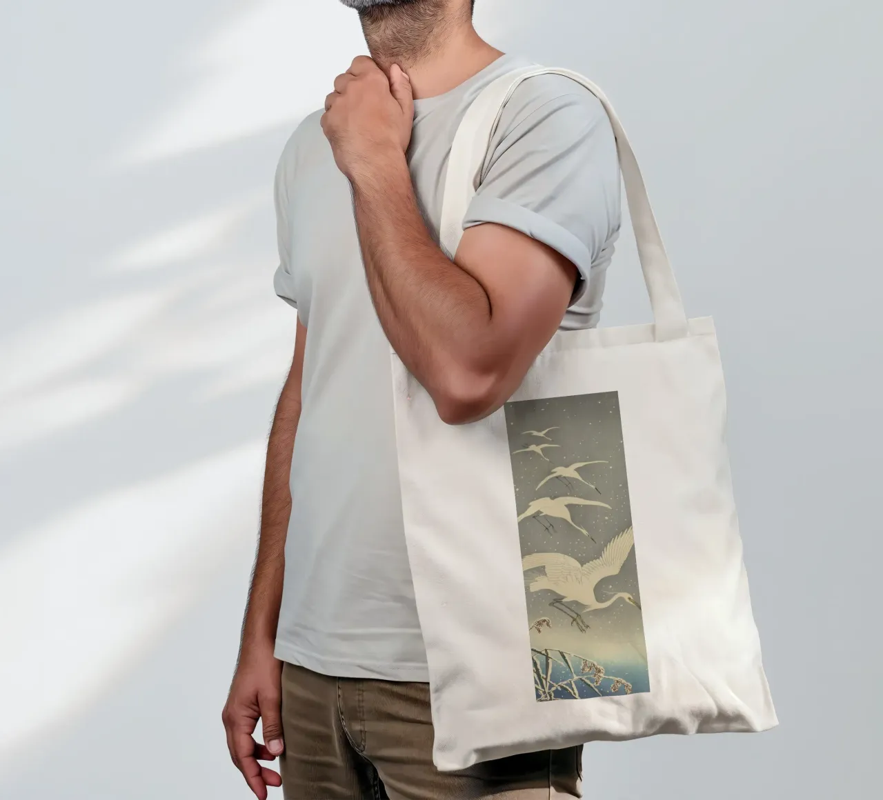 Egrette in discesa sulla neve - Ohara Koson borsa in juta da William Store