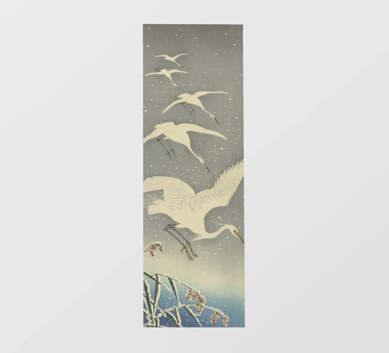 Egrette in discesa sulla neve - Ohara Koson pellicola backlit da William Store