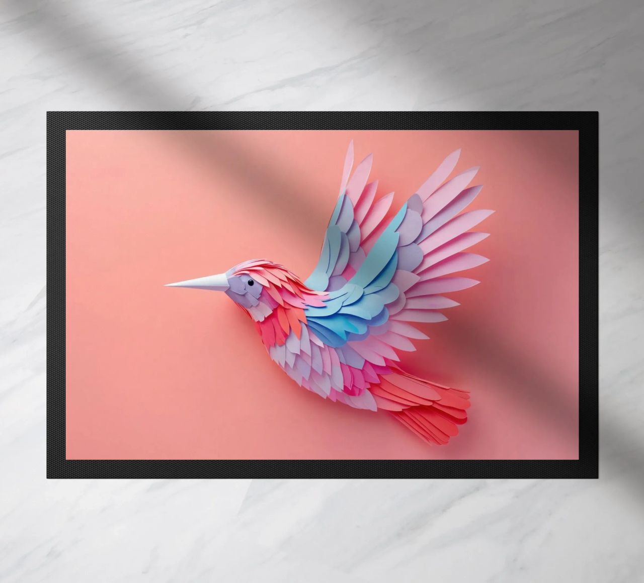 Colorful Paper Hummingbird on Soft Background doormat by Lisa Artifexia