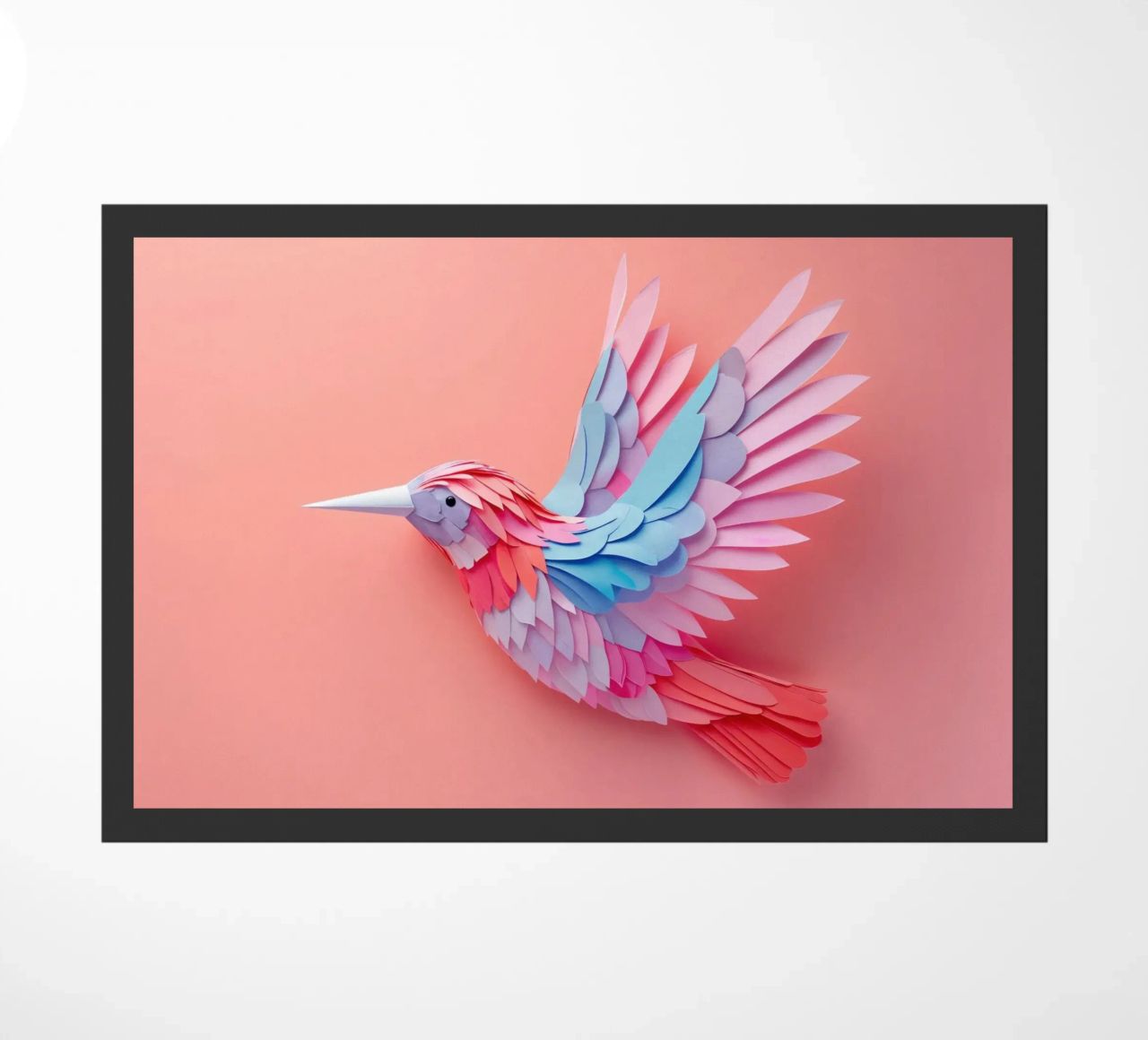 Colorful Paper Hummingbird on Soft Background doormat by Lisa Artifexia