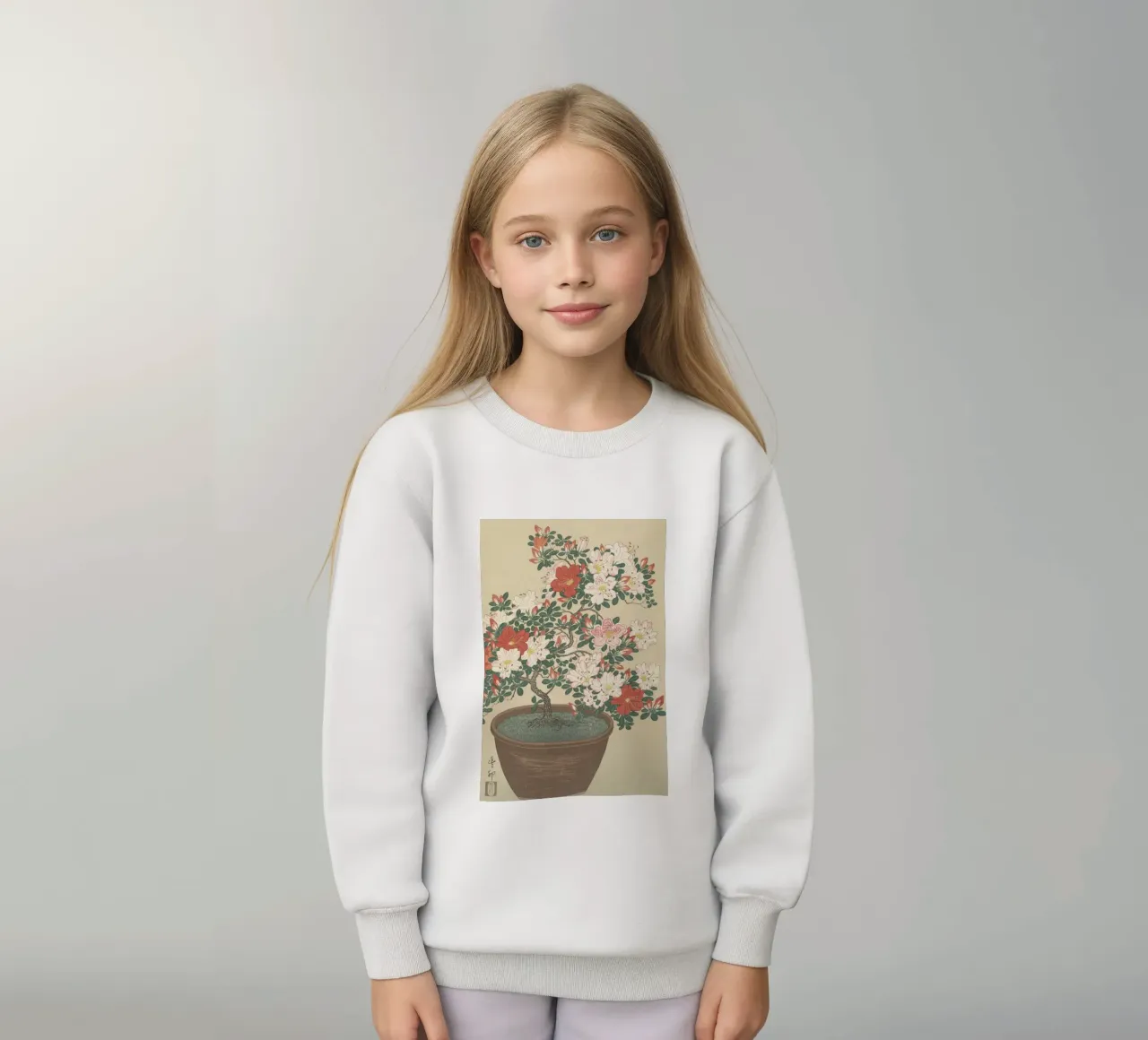 Azalea in fiore in vaso marrone - Ohara Koson felpa bambino da William Store