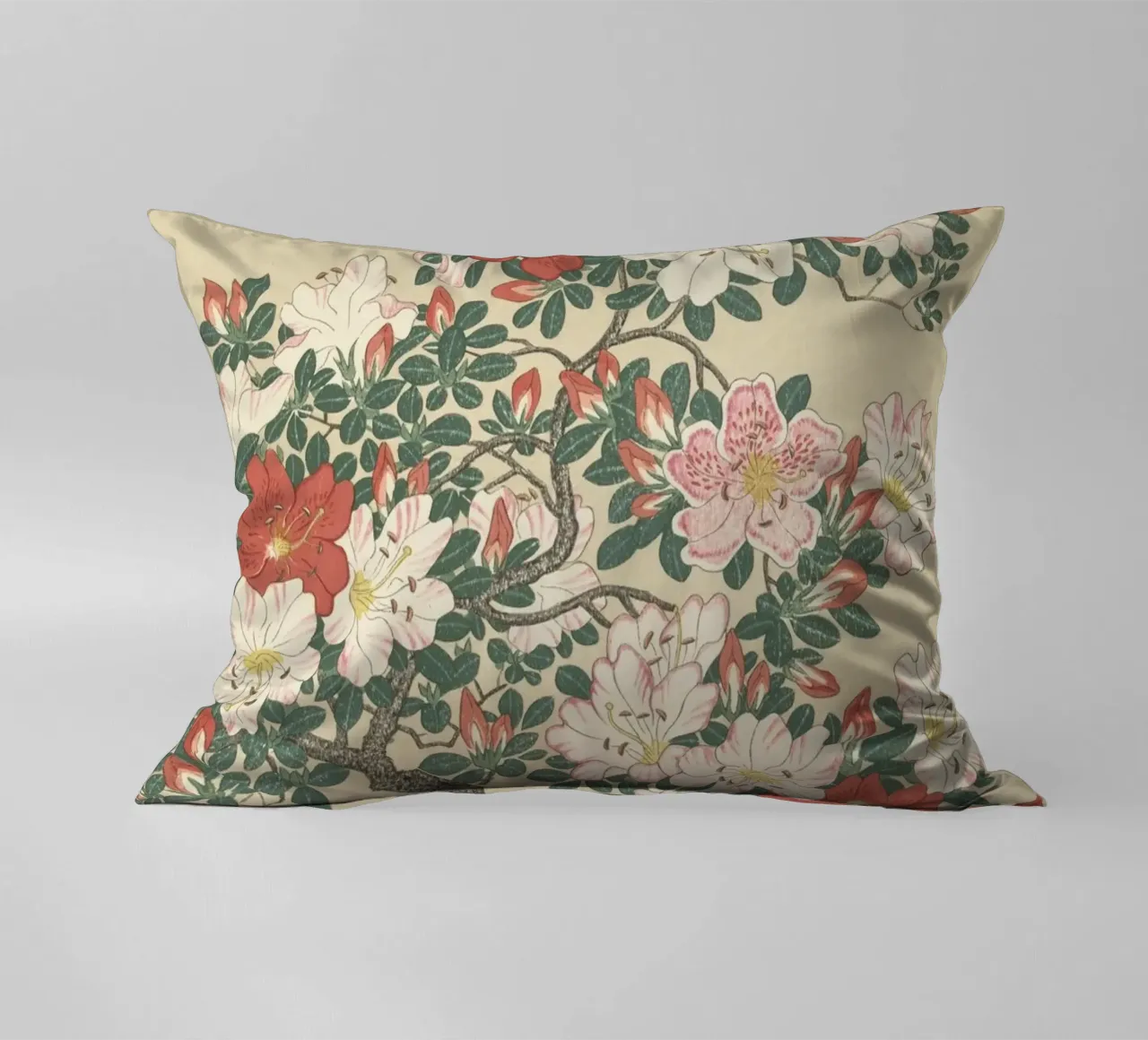 Azalea in fiore in vaso marrone - Ohara Koson cuscino da William Store