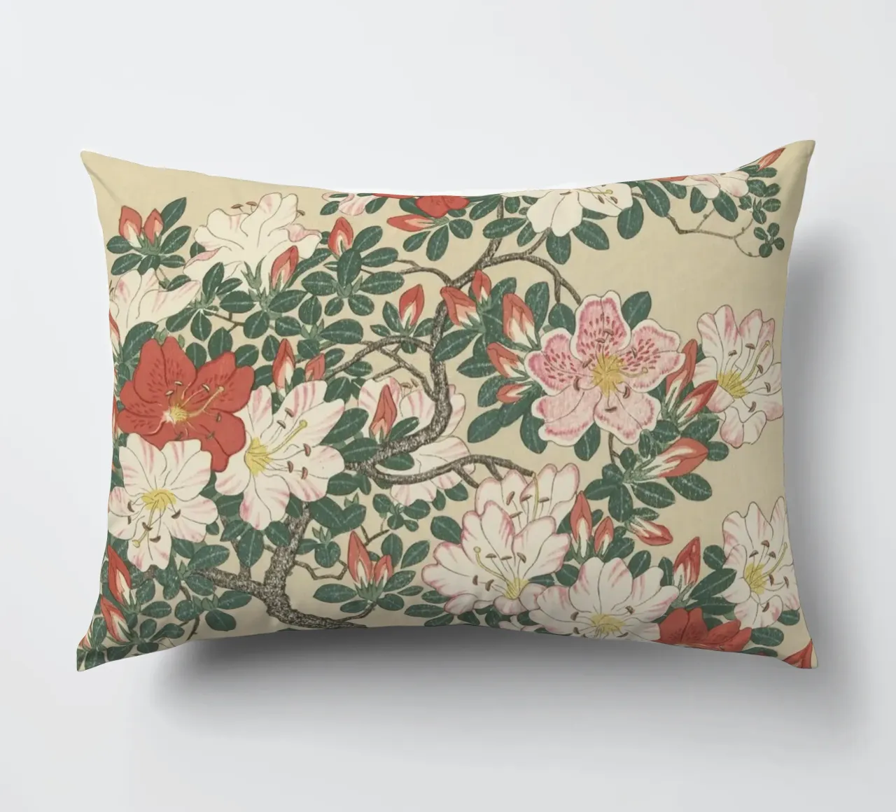 Azalea in fiore in vaso marrone - Ohara Koson cuscino da William Store