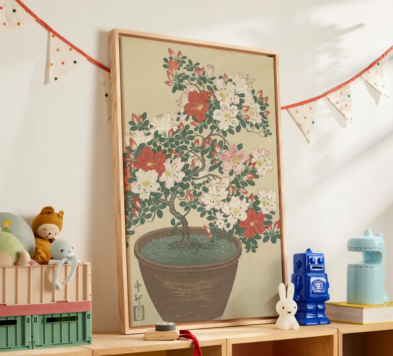 Azalea in fiore in vaso marrone - Ohara Koson tela con Cornice a cassetta da William Store
