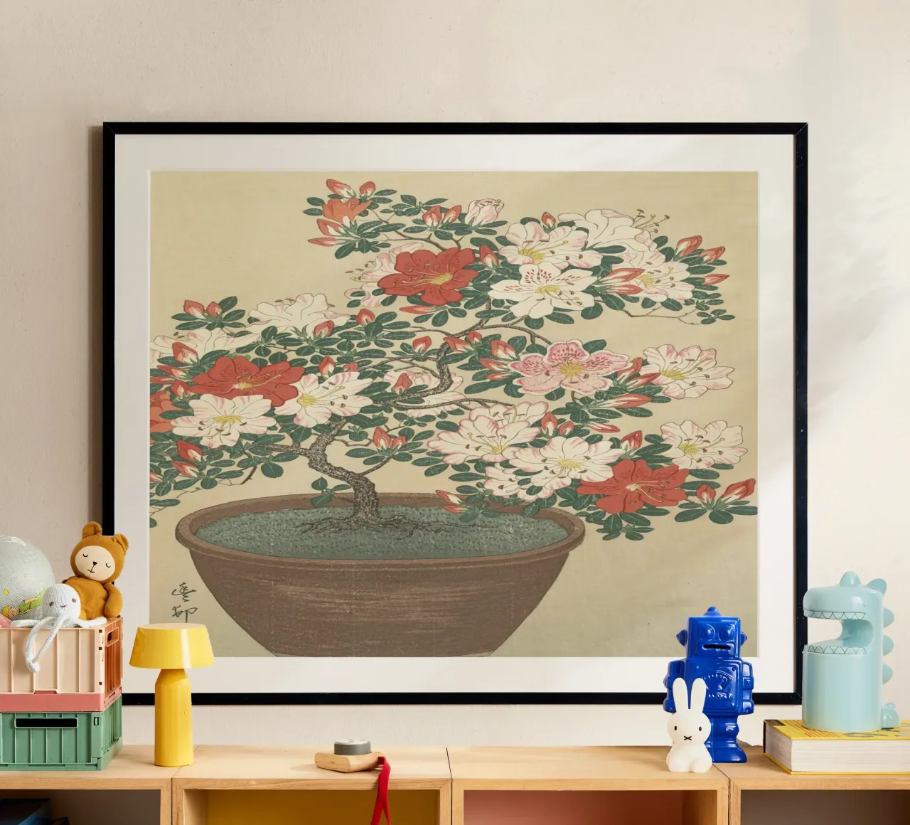Azalea in fiore in vaso marrone - Ohara Koson carta hahnemühle da William Store