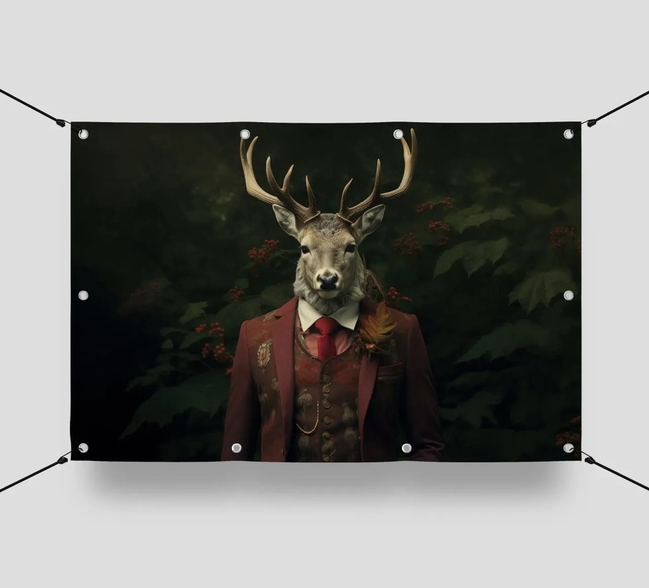 Cervo con testa di cervo gentiluomo in una foresta oscura telo in pvc da Lisa Artifexia