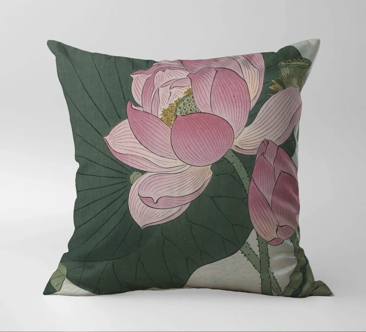 Fiori di loto in fiore - Ohara Koson cuscino da William Store