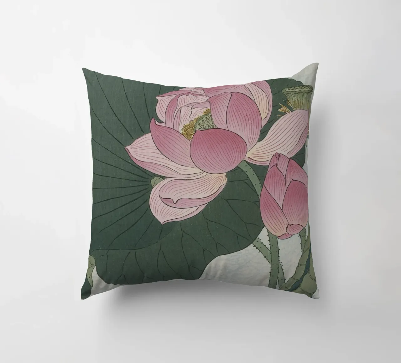 Fiori di loto in fiore - Ohara Koson cuscino da William Store