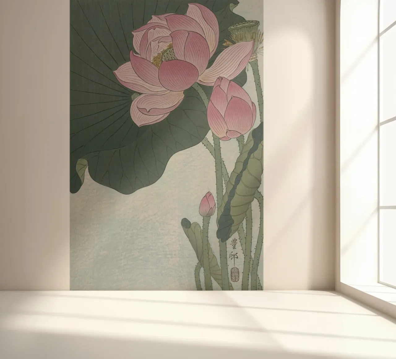 Flowering lotus flowers - Ohara Koson photo wallpaper by William Store