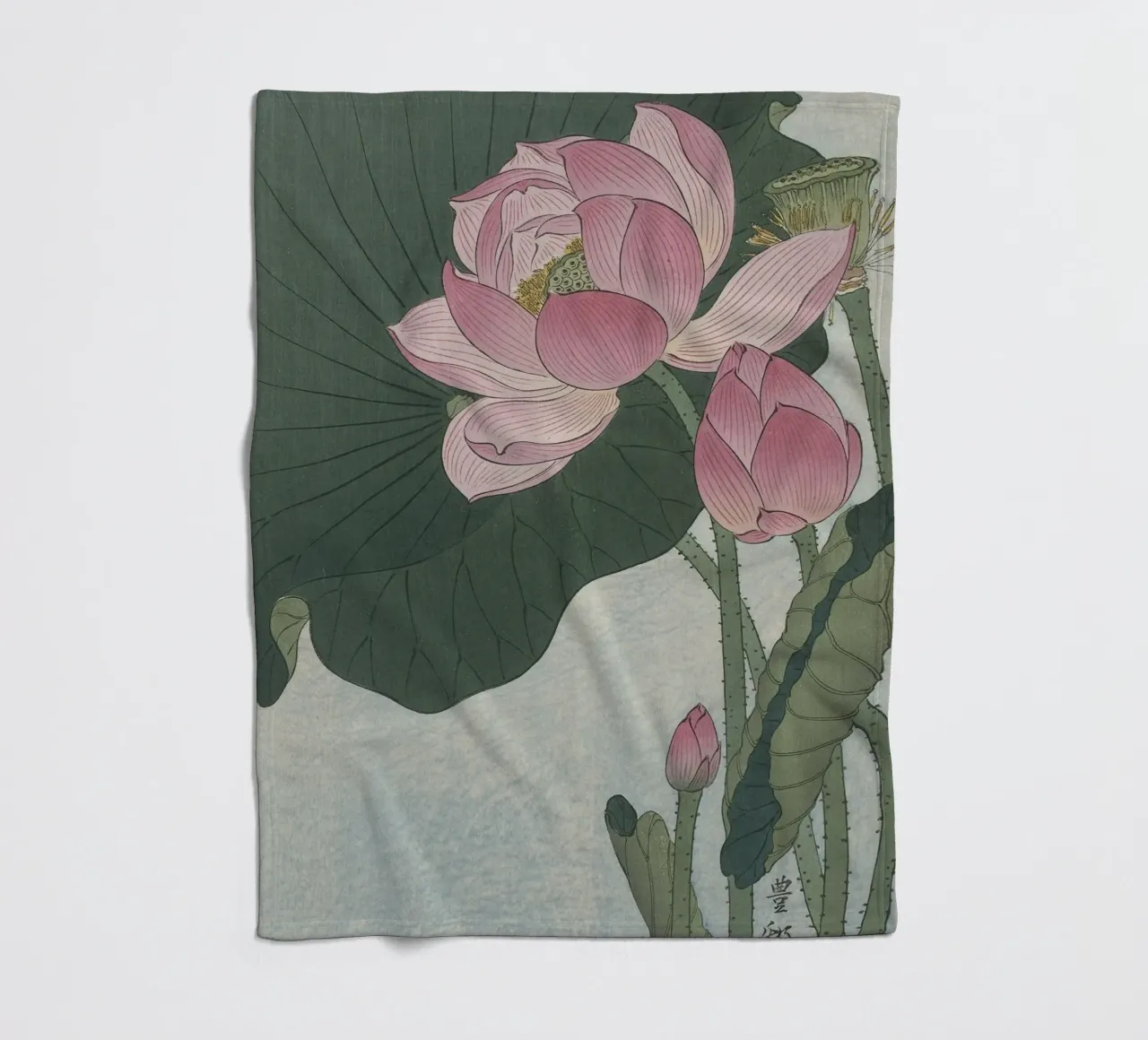 Fiori di loto in fiore - Ohara Koson coperta in pile da William Store