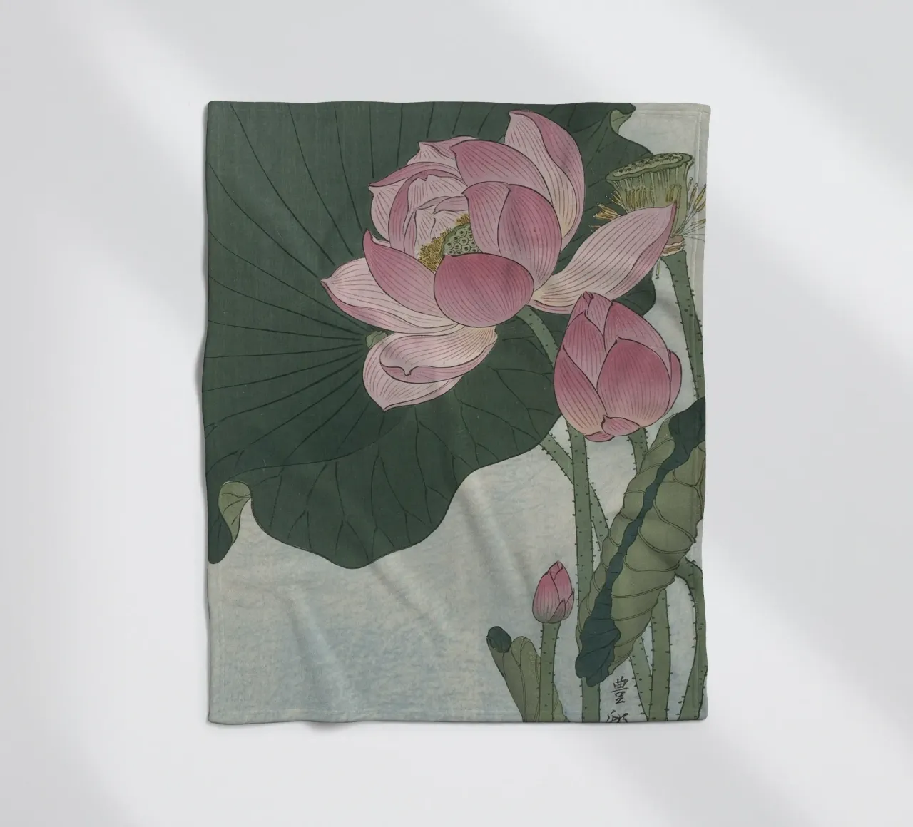 Fiori di loto in fiore - Ohara Koson coperta in pile da William Store