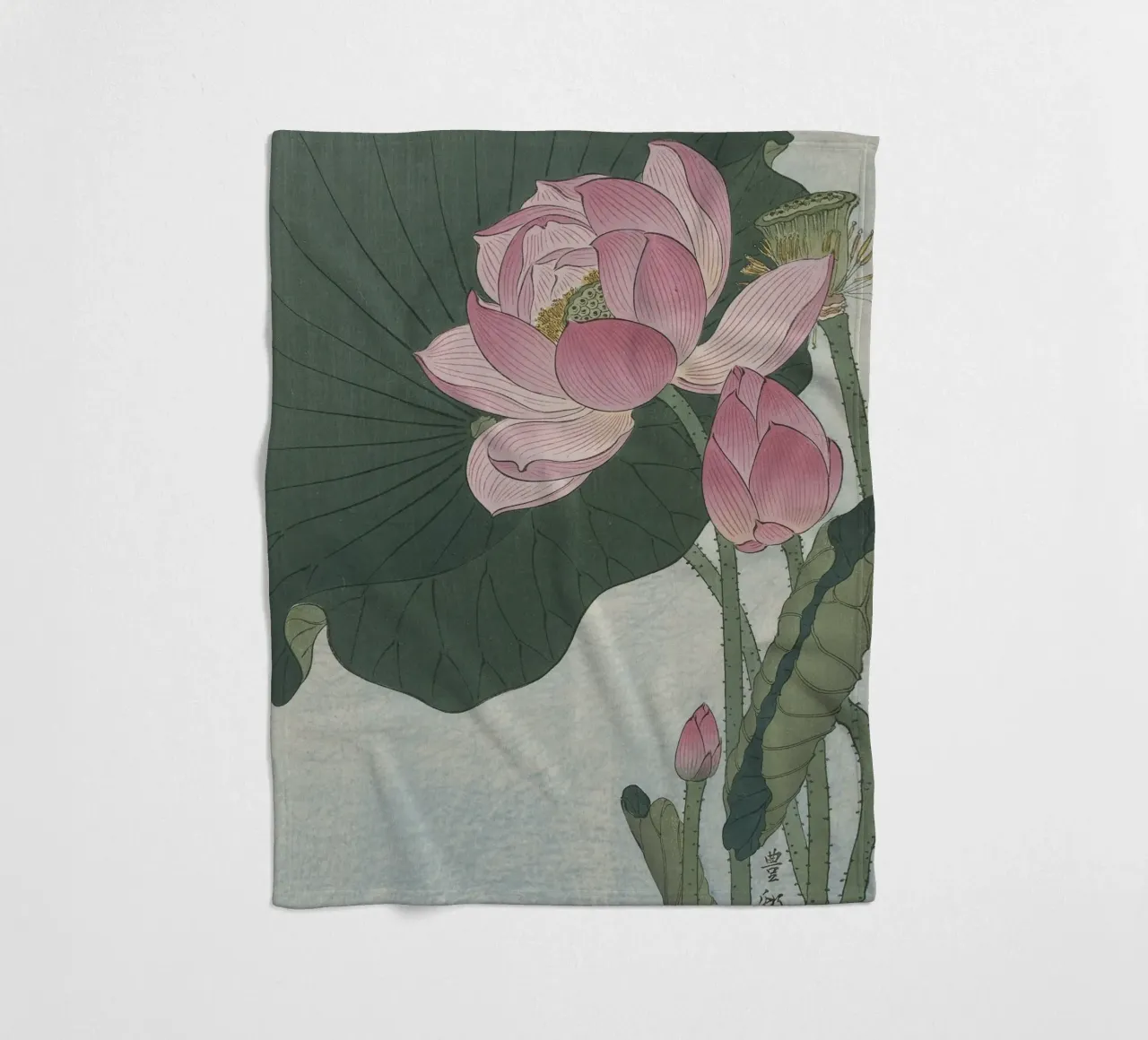 Fiori di loto in fiore - Ohara Koson coperta in pile da William Store