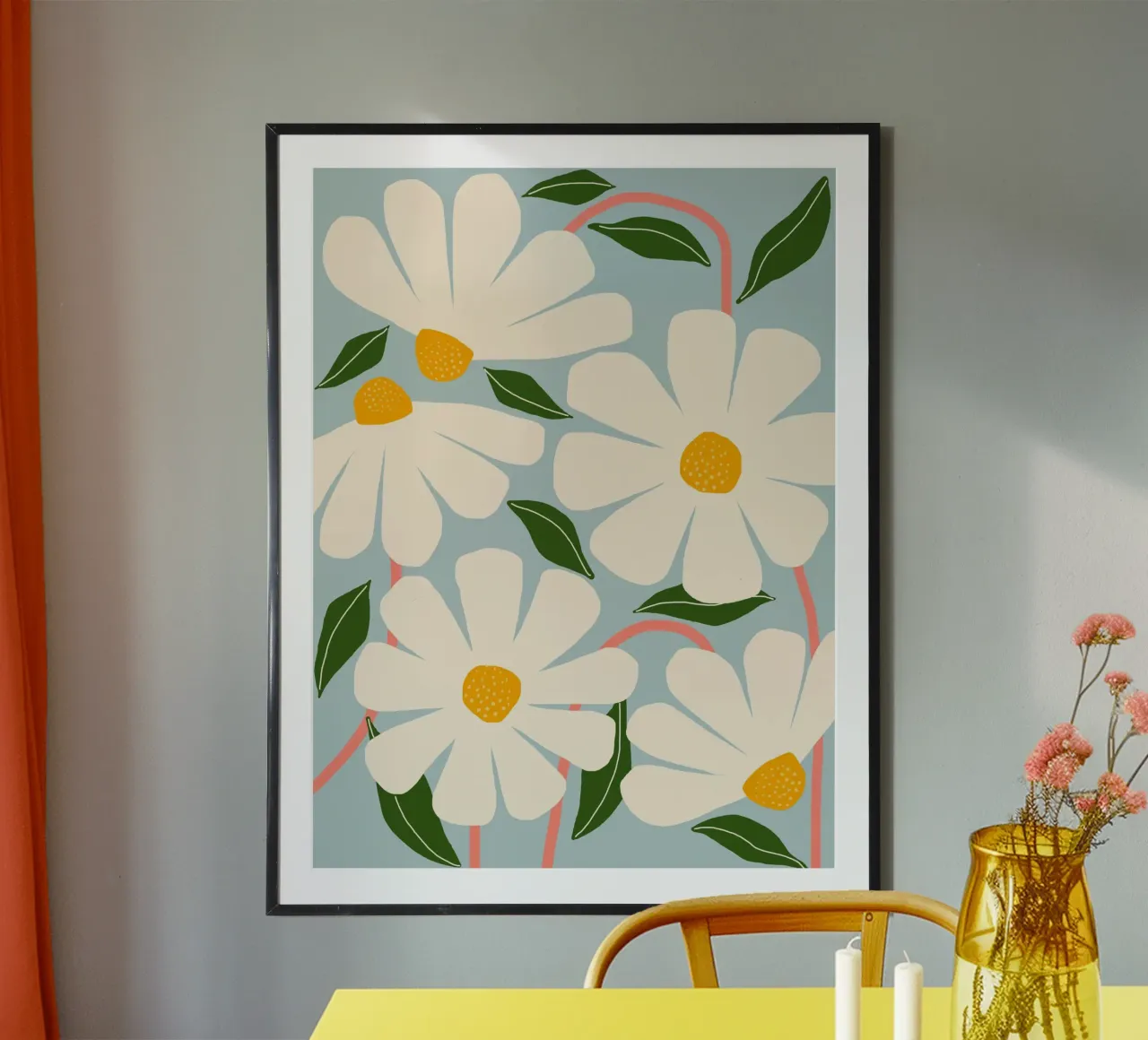Margherite selvatiche - blu rosa poster con telaio in alluminio da Gale Switzer