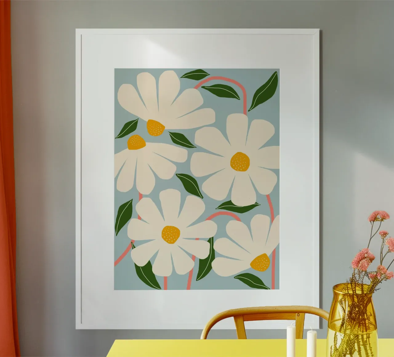 Margherite selvatiche - blu rosa poster con telaio in alluminio da Gale Switzer