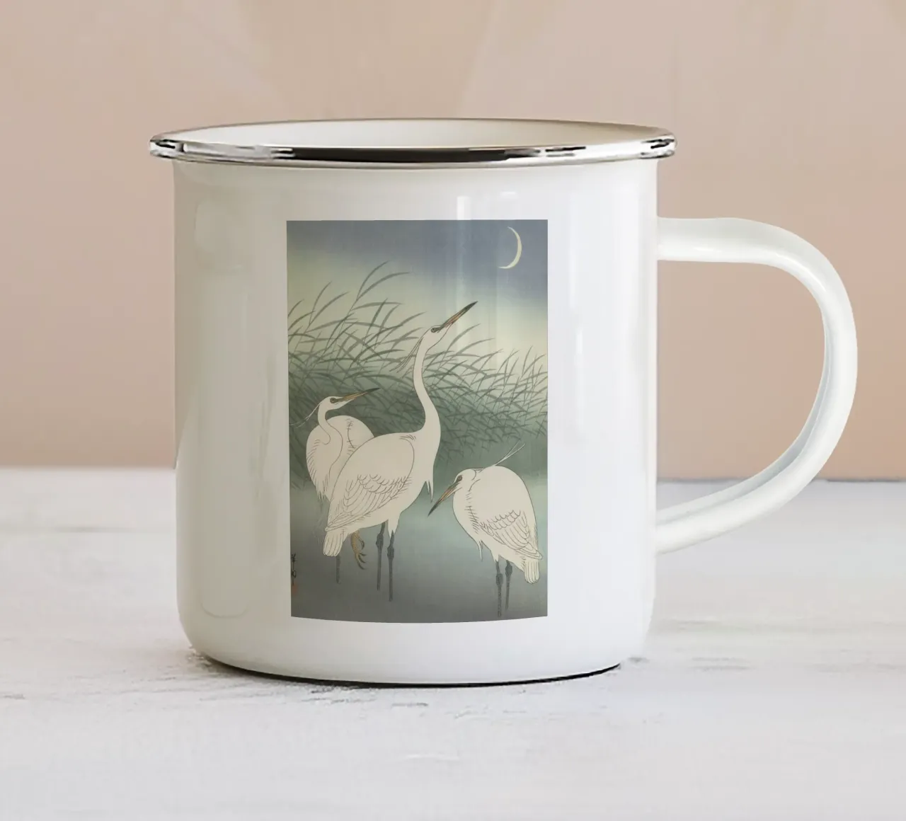 Aironi in acque basse - Ohara Koson tazza in smalto da William Store
